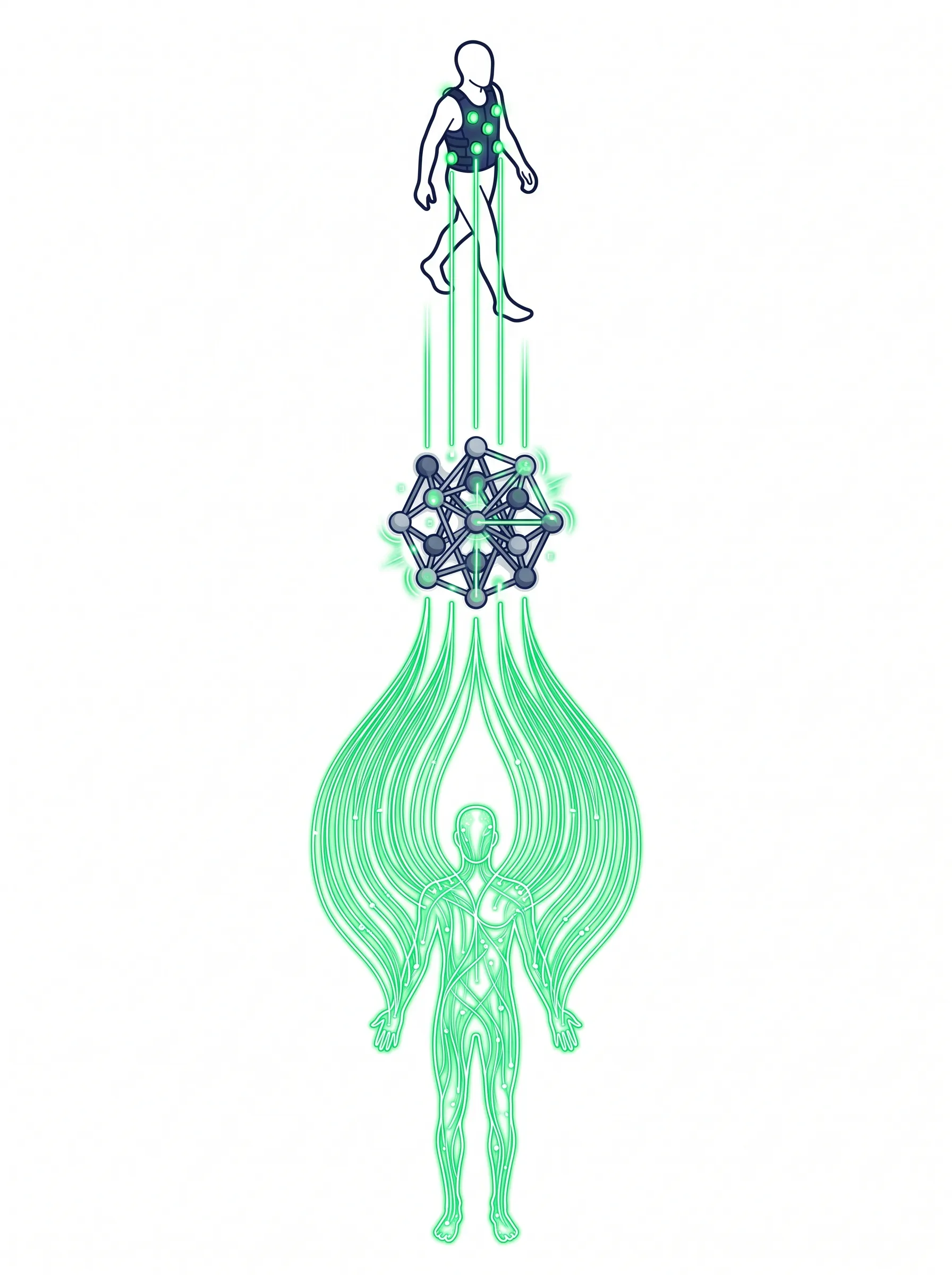 A neural network maps a sparsely instrumented walker to a full-body motion estimate.